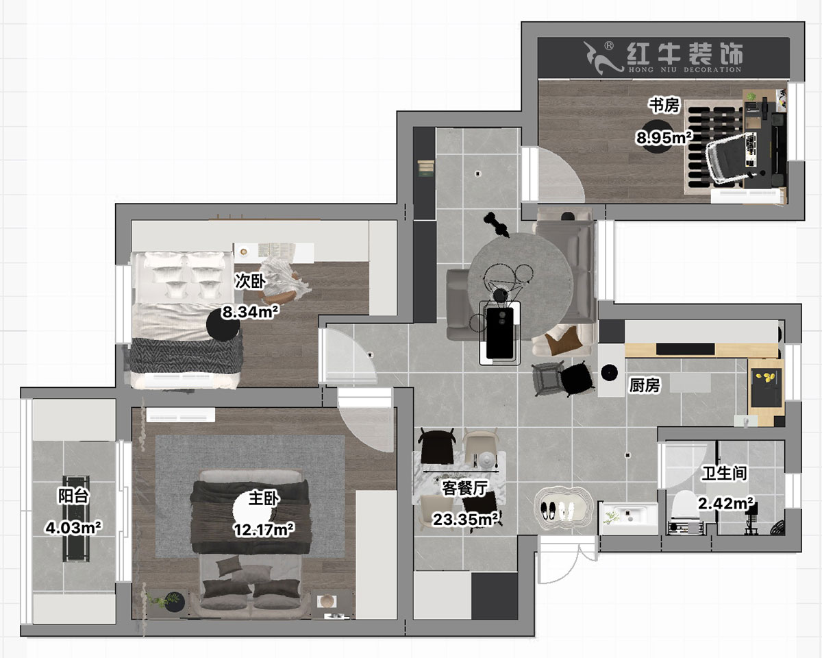 朱彦｜龙苑新寓四村6-22-302-75㎡-现代简约风格｜2室2厅1卫｜老房改造｜定制家｜全包10万｜00_03平面彩图